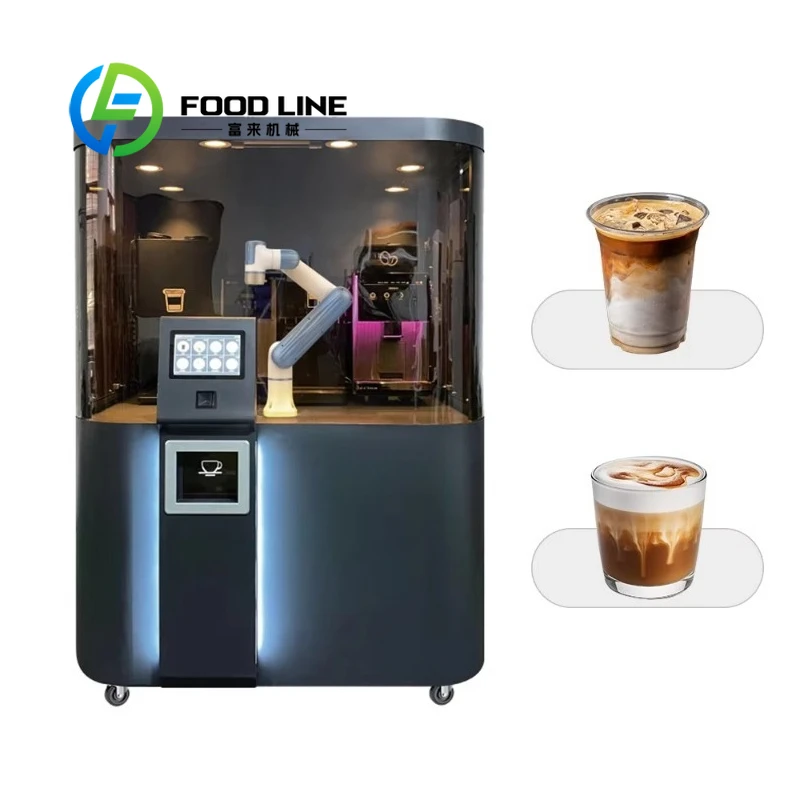 Transparent Cabin Robotic Coffee Machine With Robotic Arm Visible Coffee Making Process For Shopping Mall And Office Use