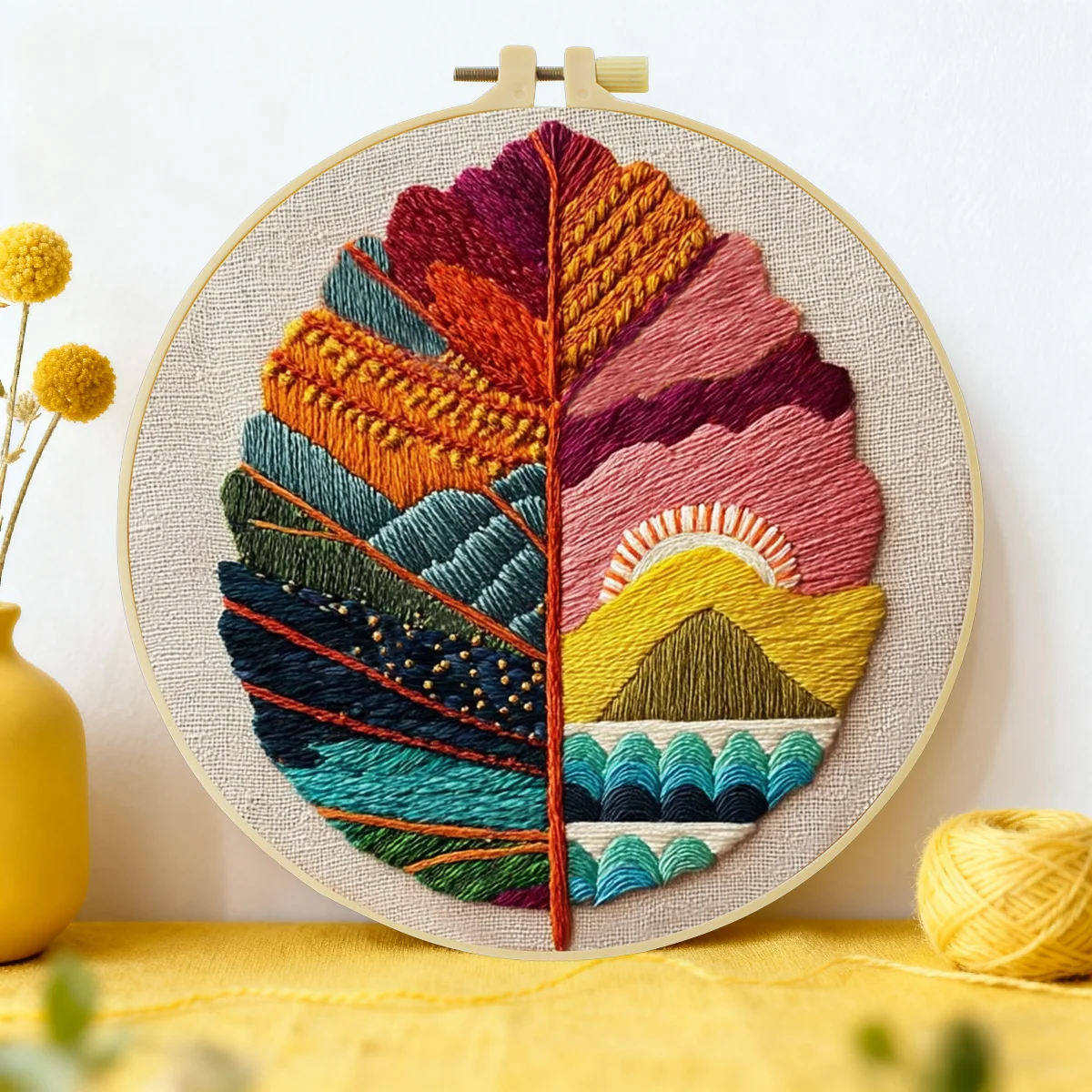 1 Stück 20X20CM/15X15CM 7,87/6,3 Zoll Blätter-Stickerei-Starter-Kit DIY-Kit DIY-Stickerei-Set Handarbeiten Heimdekoration Nähkunst – Detail 1