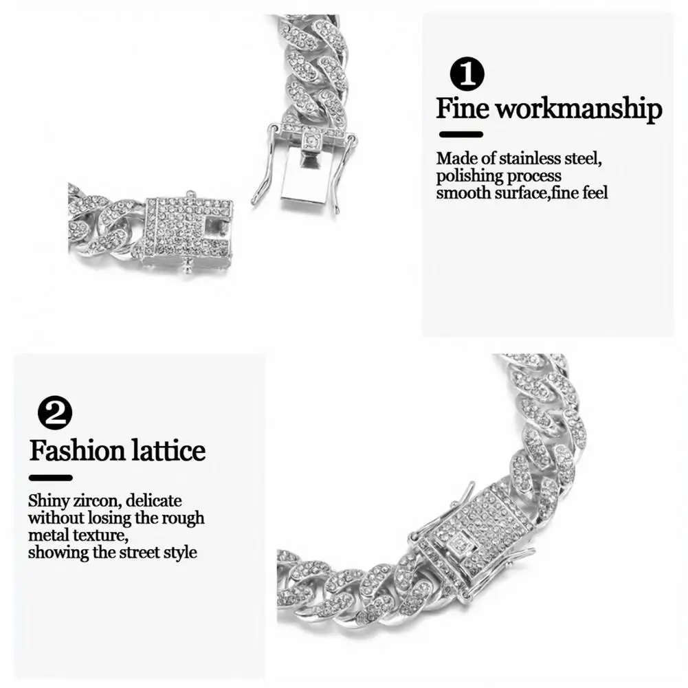 Hip Hop Necklace Men's Cuban Link Chain Necklace 13mm Iced-out Rhinestone Thick Hip Hop Punk Fashion Accessory Gift Statement