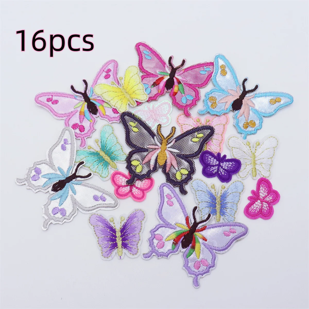 16pcs Mixed Cute Embroidery Butterflies Patches Iron On Butterfly Applique Sewing Accessories DIY Crafts