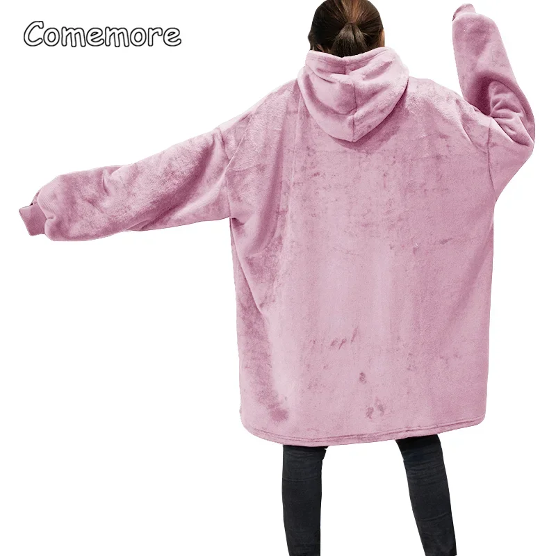 Comemore Oversized Thick Fleece Giant TV Blanket Winter Warm Blanket with Sleeves Hoodies Long Sweatshirt Women Hoody Pullover