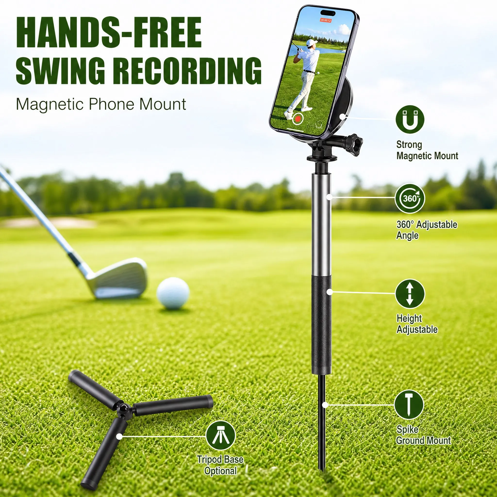 golf-ball-head-mobile-phone-magnetic-tripod-selfie-stand-height-adjustable-golf-phone-stand-outdoor-record-tools-accessories