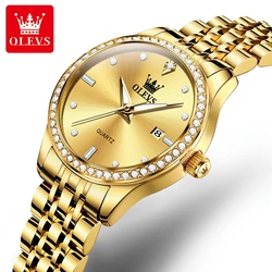 OLEVS Brand Fashion Diamond Stainless Steel Quartz Watch Women Waterproof Luminous Date Luxury Watches Womens Relogio Feminino