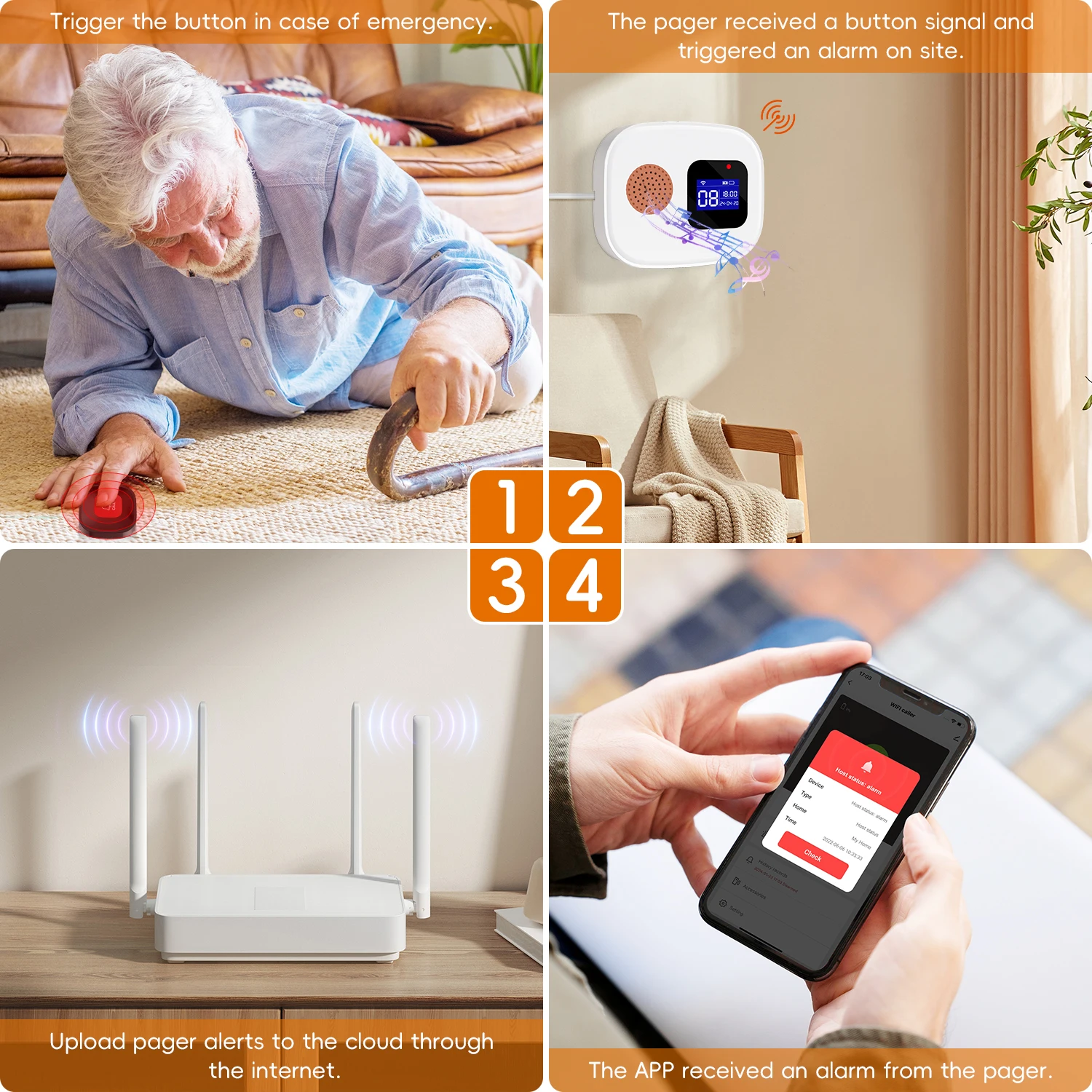 Tuya WiFi Wireless Caregiver Pager Patient Call Button Lift Alert Systems for Seniors Disabled Elderly Smart Life