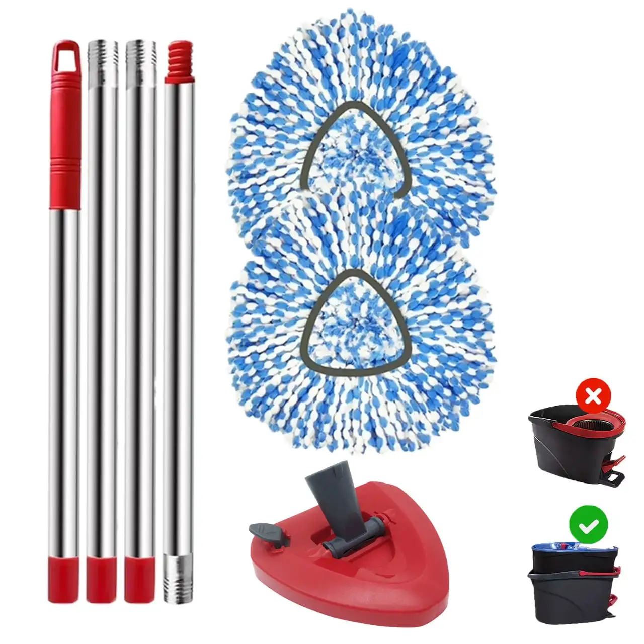 4-Pack Spin Mop Replacement Kit For O-Cedar RinseClean, 2 Mop Heads + Base & Handle, Home Cleaning Parts
