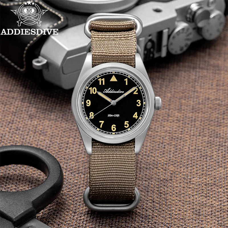 

ADDIESDIVE 36mm Quartz Watch For Men Retro Khaki Domed Bubble Glass AD2079 Luminous 100m Waterproof Leisure Luxury Wristwatch