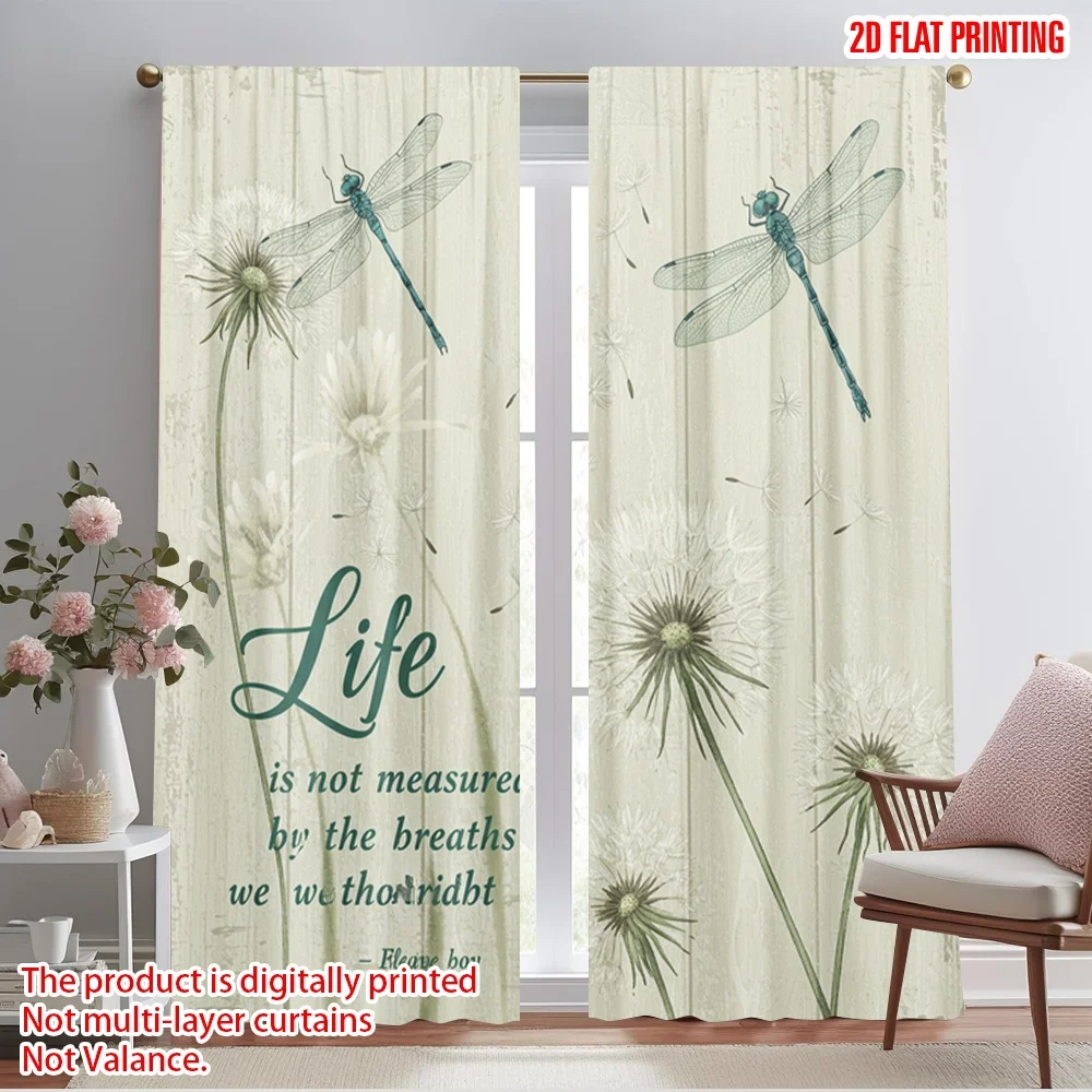

2pcs 2D flat printing Curtains Life Dragonfly Dandelion Moments Polyester Without Electricity Holiday Decorations Use for