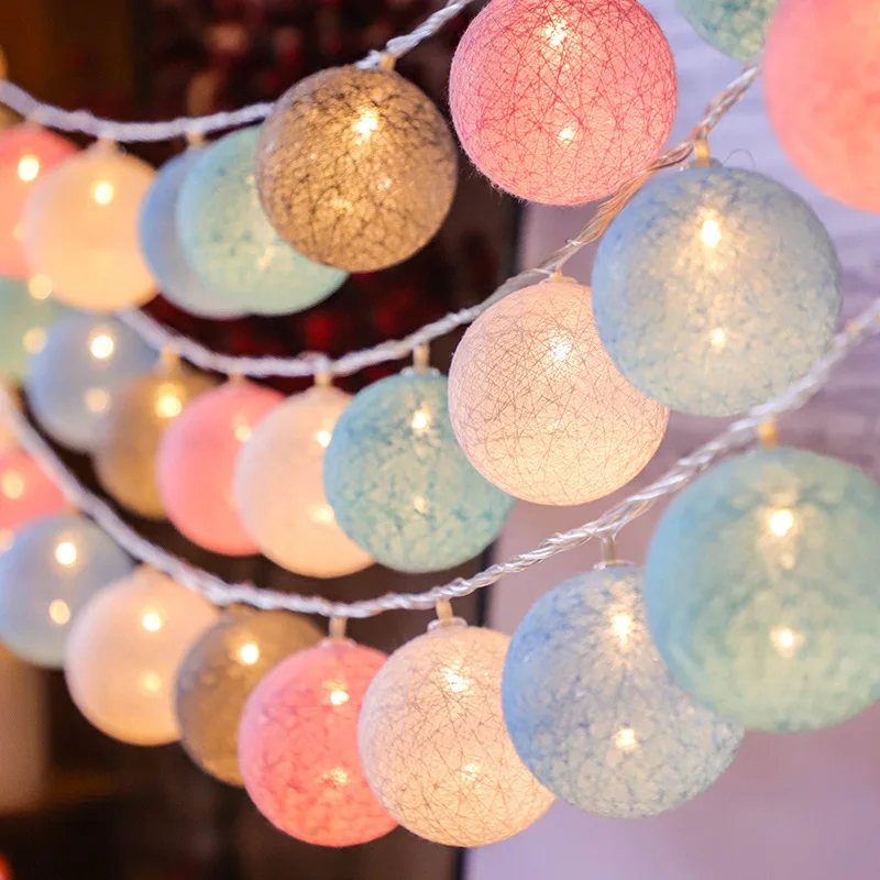 10/20LED Cotton Balls String Lights Garland Fairy Street Lights Christmas Decorations for Home Outdoor Wedding Garden Patio