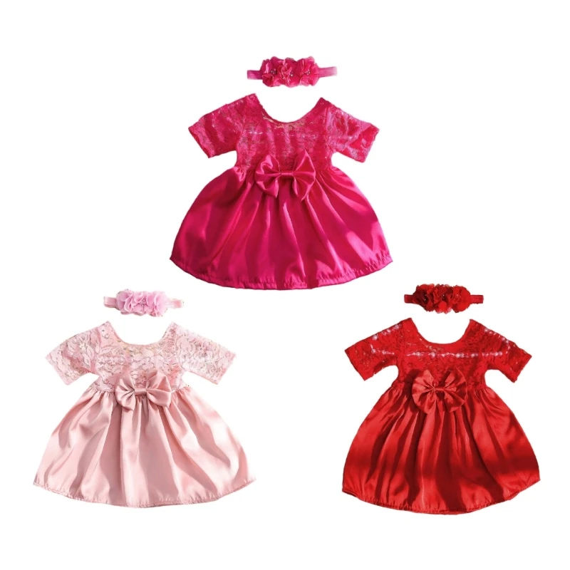 

Baby Photo Costume Lace Dress Elastic Flower Hairband Photo Posing Props Newborn Photography Suit Accessories