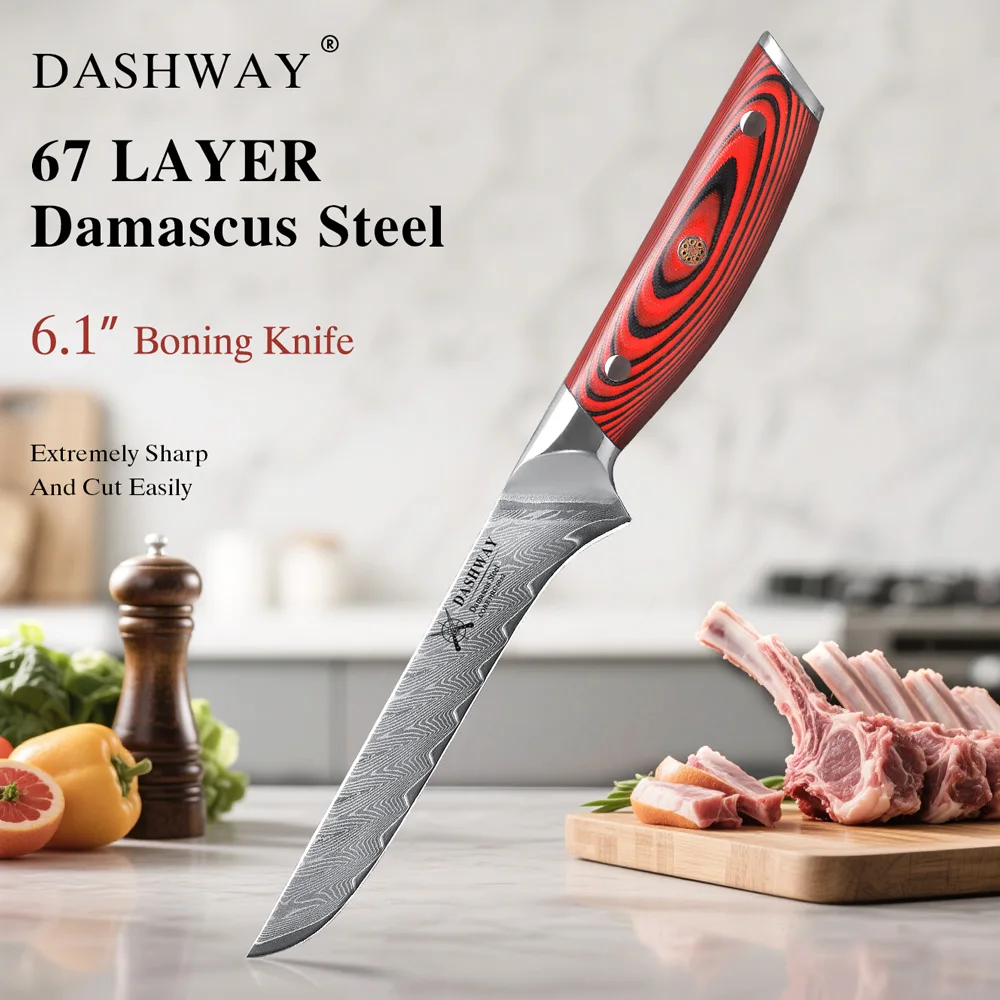 DASHWAY 6.1-inch Boning Knife Damascus Steel Professional Kitchen Knife Japanese High Quality Utility Fillet Fish Deboner Knife
