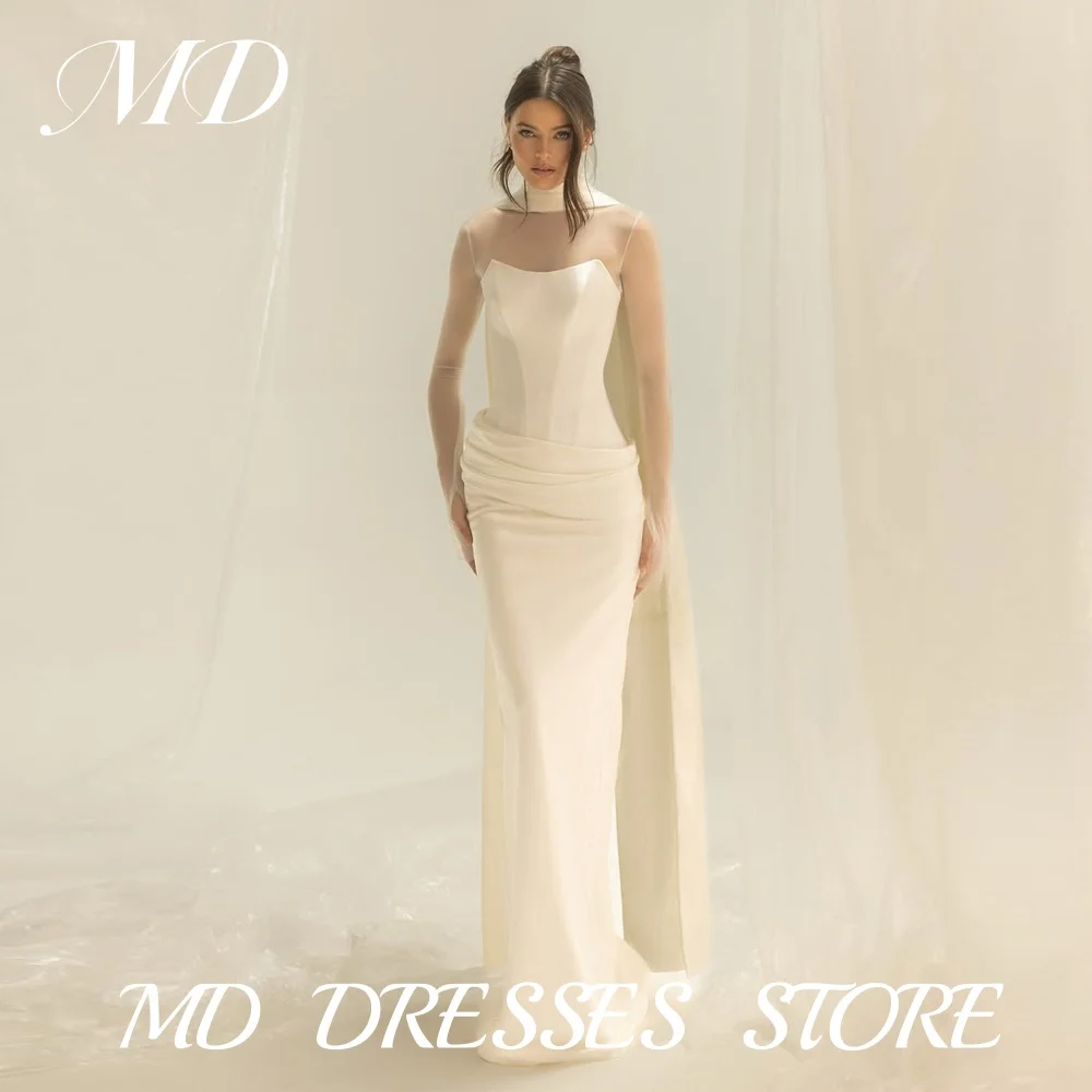 

MD Elegant O-Neck Mermaid Wedding Dress With Scarf Long Sleeve Bridal Gown Pleat Floor-Length Vestido De Noiva Customized 2025
