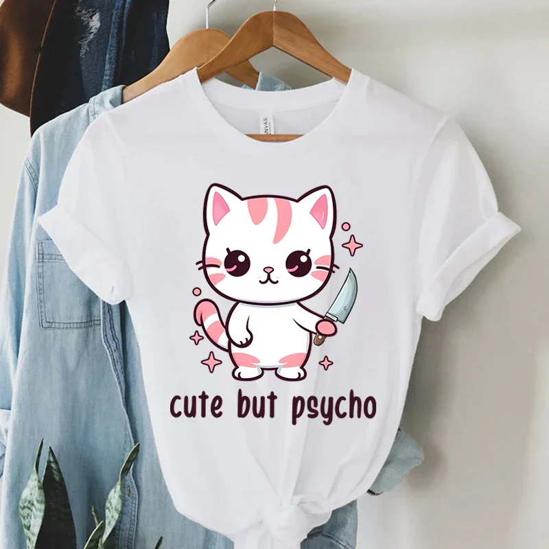 Fashion Unisex T-Shirt Cat Cute But Psycho Print Designed Summer Tops Tees Women Casual Tops