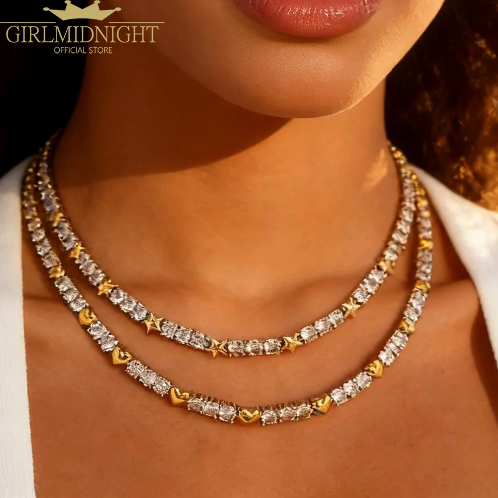 2026 New Iced Out Cubic Zirconia X Cross Necklace Silver Color Tennis Chain Heart Shape Charm Choler Women Fashion Jewelry