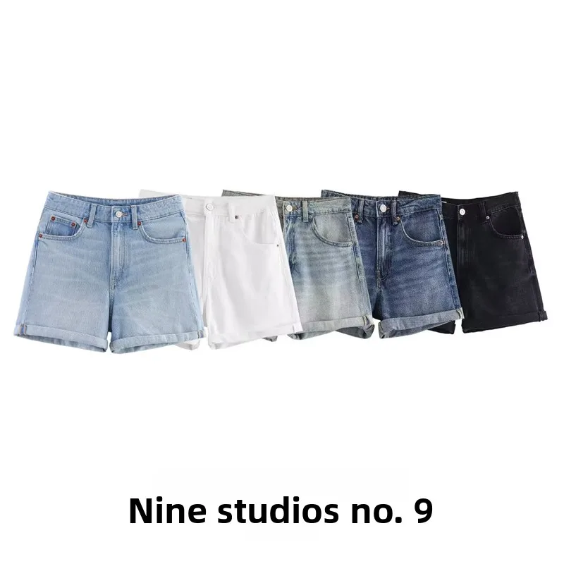 orts vaqueros casus de cintura alta, versátiles, estilo retro,  plones para mujer, verano, aodón, cierre de cr...