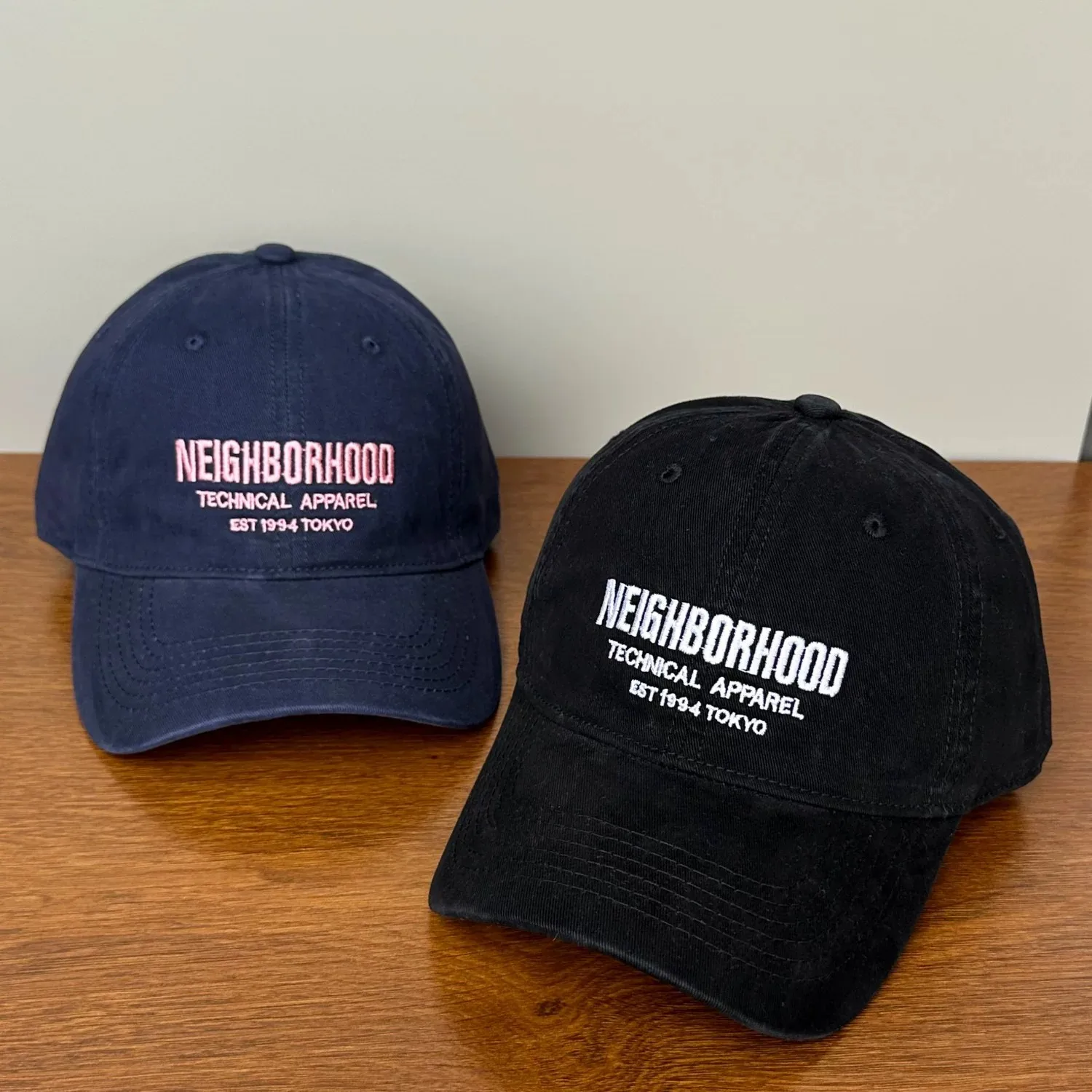 NEIGHBORHOOD Heavy‑Washed Soft‑Crown Baseball Cap, Letter Embroidered Vintage Unisex Curved Brim Streetwear Cap