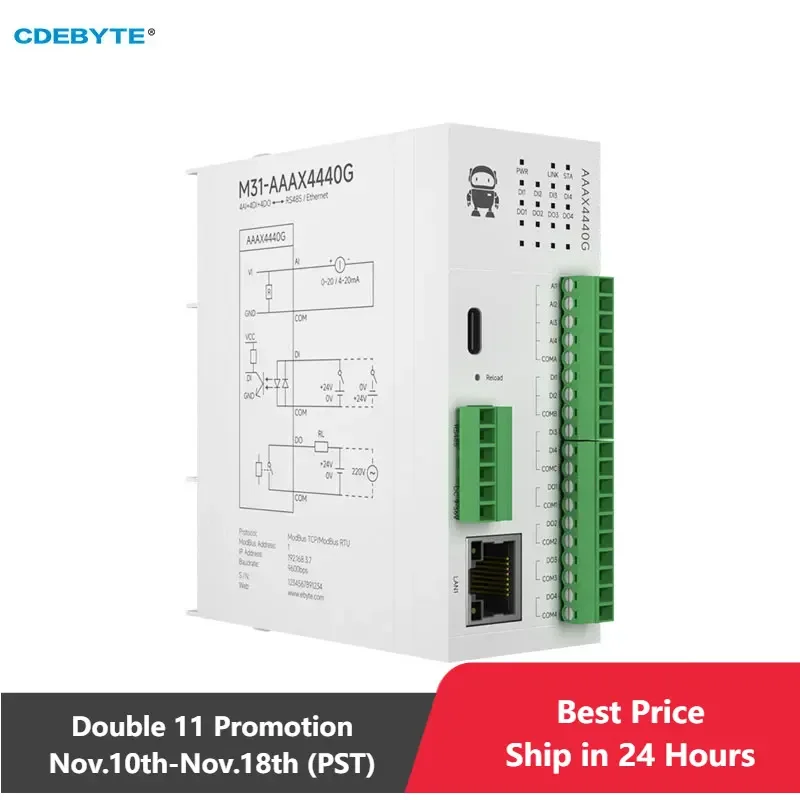 4DI+4AI+4DO Distributed Remote IO Module Analog Switch Acquisition CDEBYTE M31-AAAX4440G Host Module Free Splicing PNP NPN