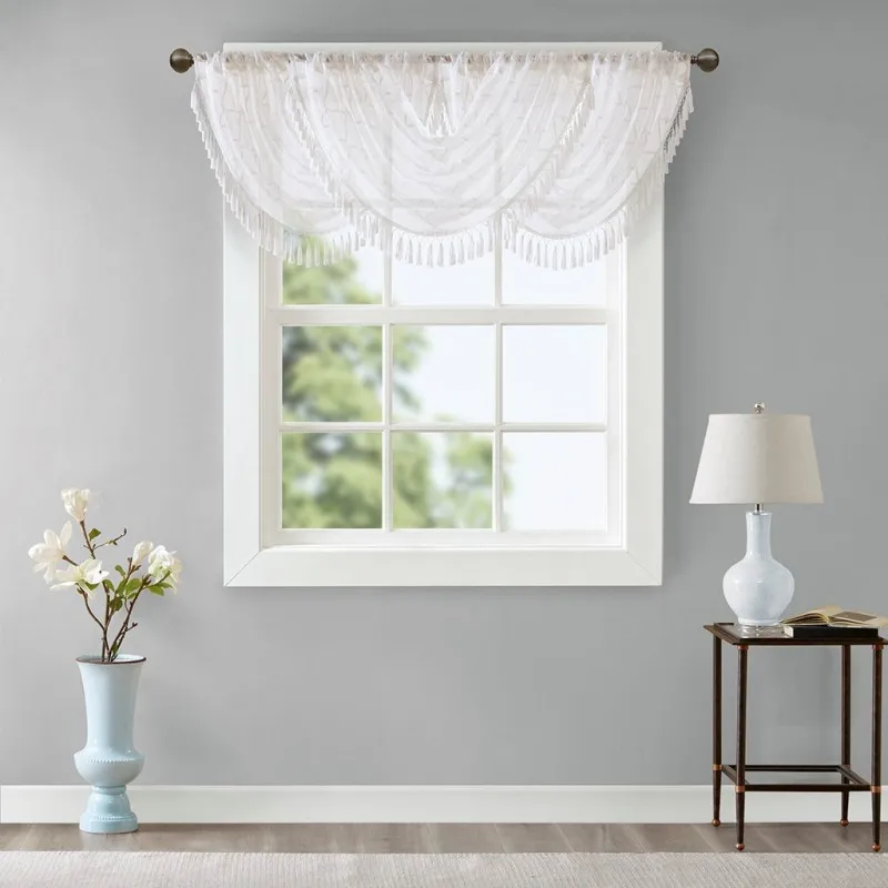 

Diamond Sheer Embroidered Waterfall Valance White 38x46