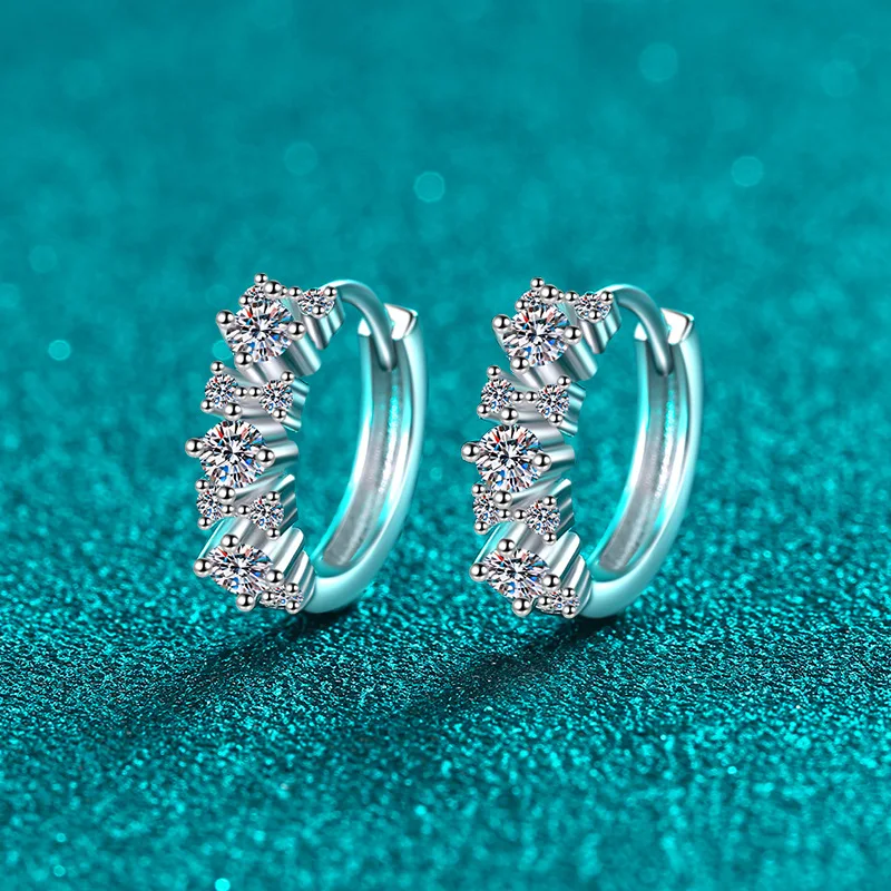 Geometric Fashion Huggie Earrings Women's 0.96CT Moissanite PT950 Platinum - Hand-finished, ear-fitting, comfortable wear