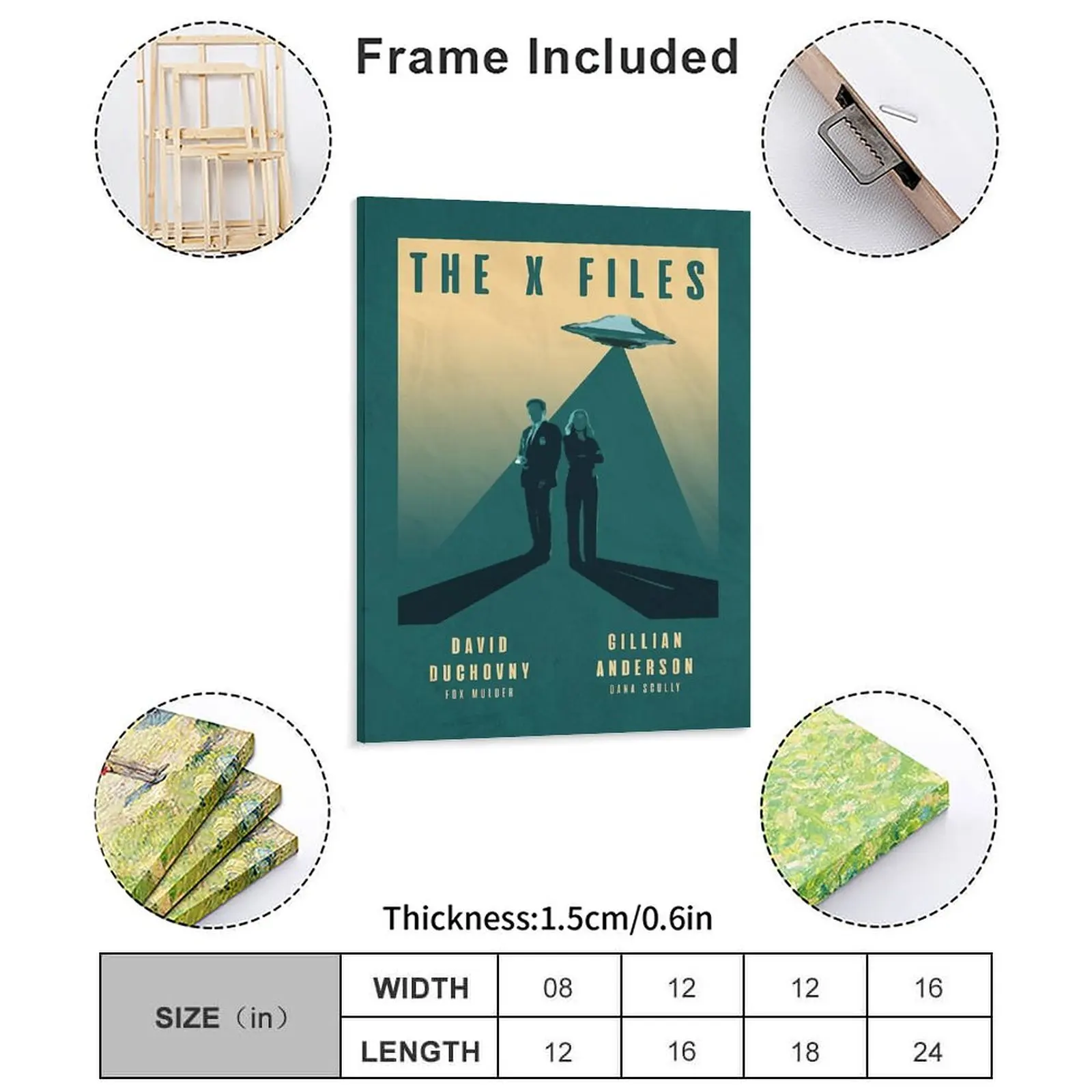ملفات X مولدر وسكالي ديفيد دوشوفني وجليان أندرسون قماش اللوحة سينما نادي الحديد مؤطرة لوحات حائط #2