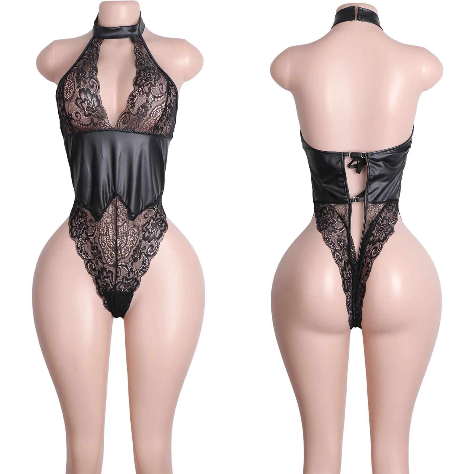 Women's Sexy Exotic Leather Performance Wear Custom Designed Thong Lace Stage Dance Outfits for Ballroom