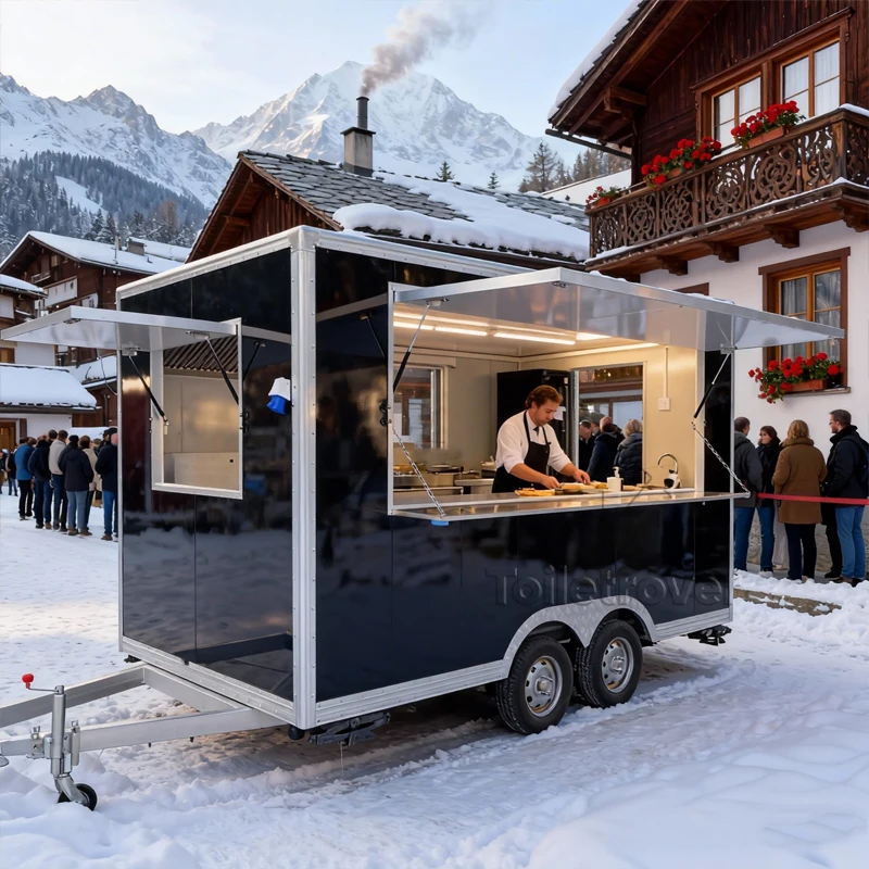 High End Commercial Food Truck Sweet Snack Curved Mobile Food Trailer Outdoor Mobile Food Truck Trailer with Gas Oven