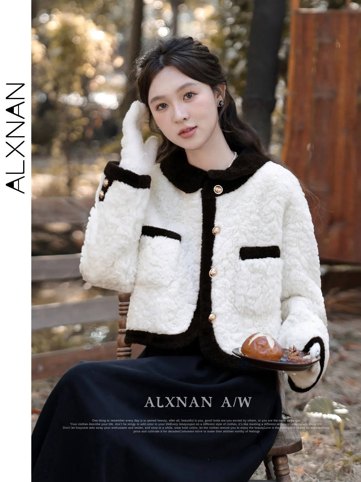 

ALXNAN Women's Lamb Wool Jacket 2024 Autumn Winter Patchwork Single Breasted Round Collar Female Office Outerwear L33116