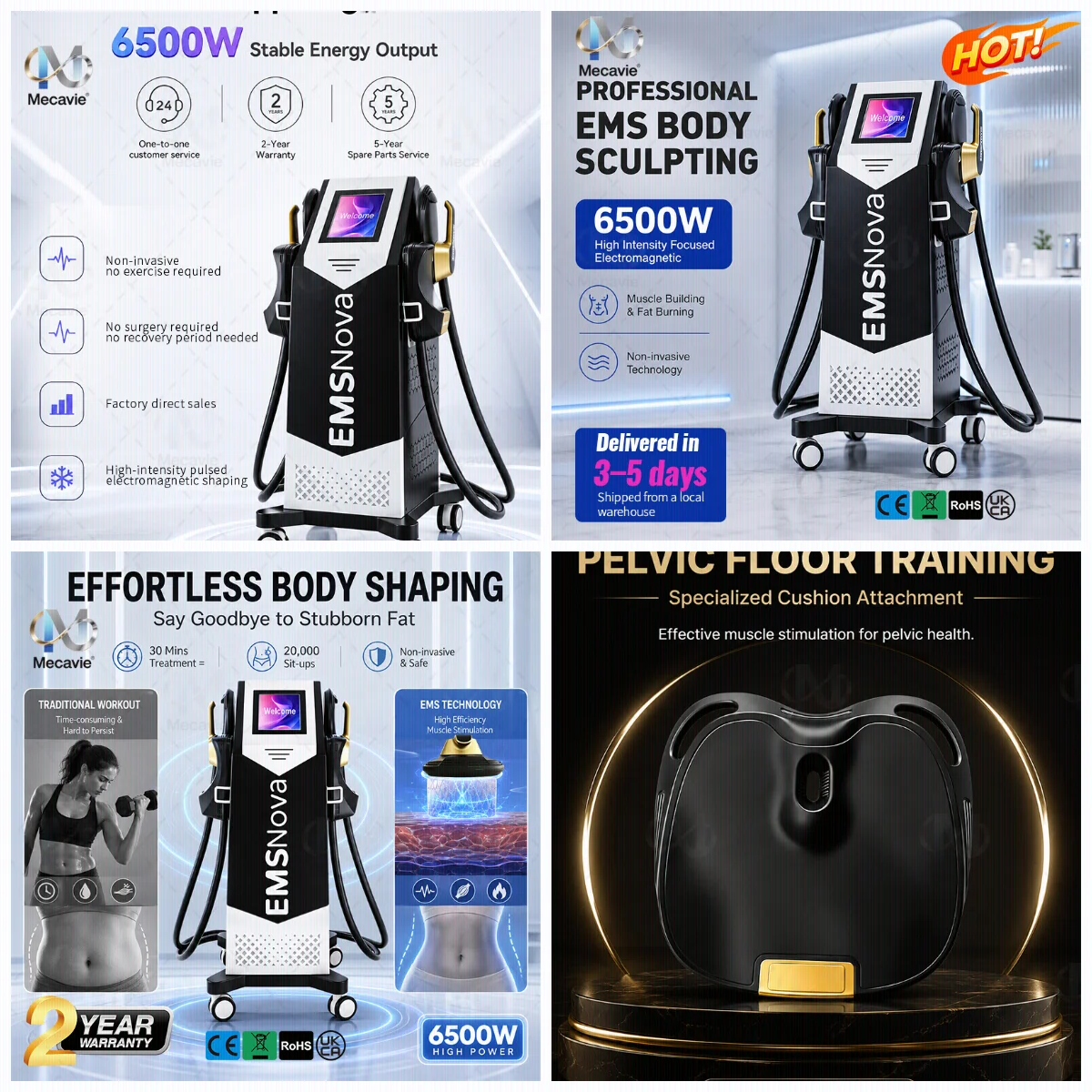 New 15T EMS MECAVIE Machine 6500W Muscle Stimulator Slimming Sculpting Equipment RF Technology For Fat Reduction Muscle Building Core Strengthening Contouring Firming Device Non‑Invasive Treatment For Beauty Salon Spa Abdomen Hip Thigh Fitness Instrument