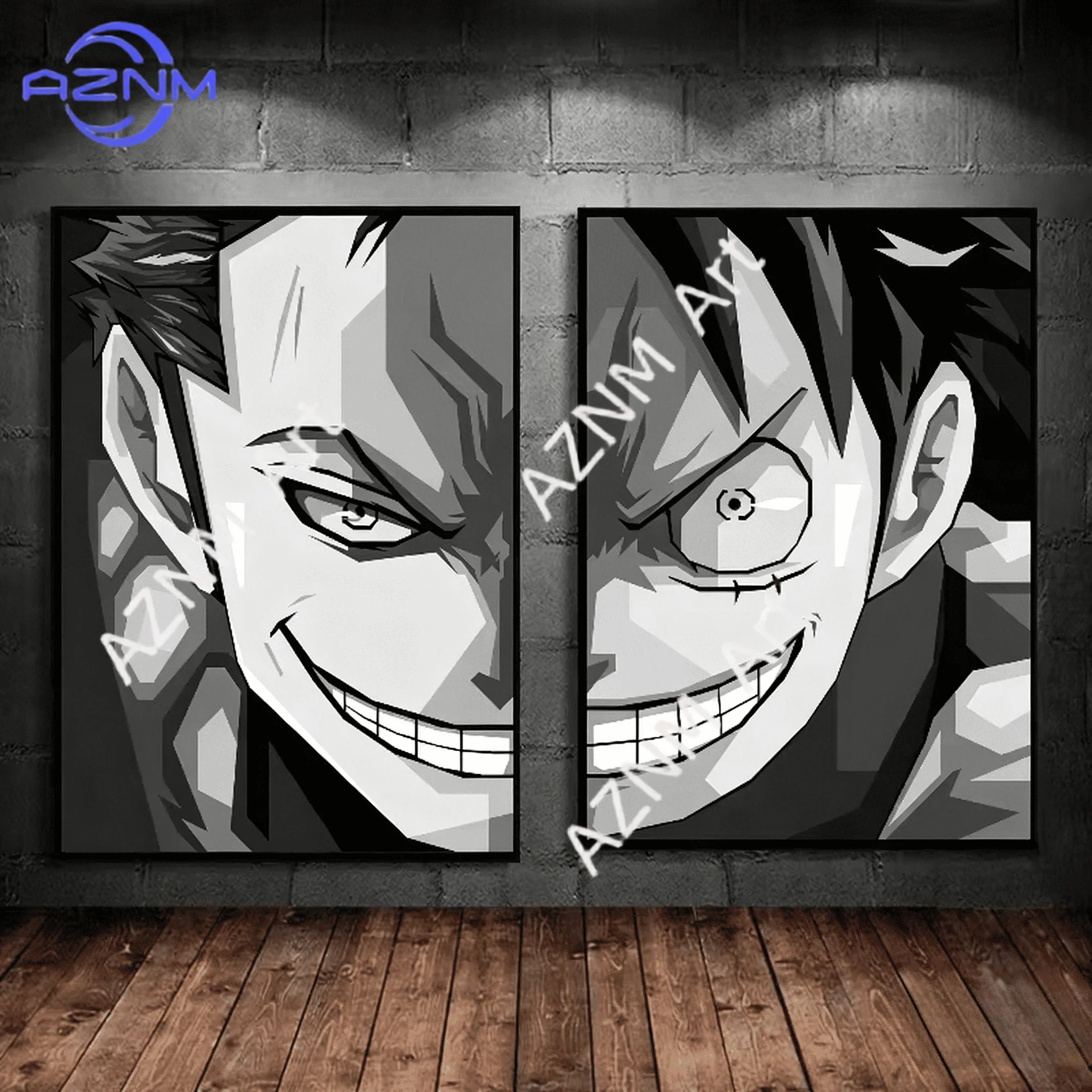 

Аниме-постер One Piece: Луффи и Зоро, акварельный стиль, винтажная картина на холсте для декора дома и спальни, художественное произведение с персонажами из аниме