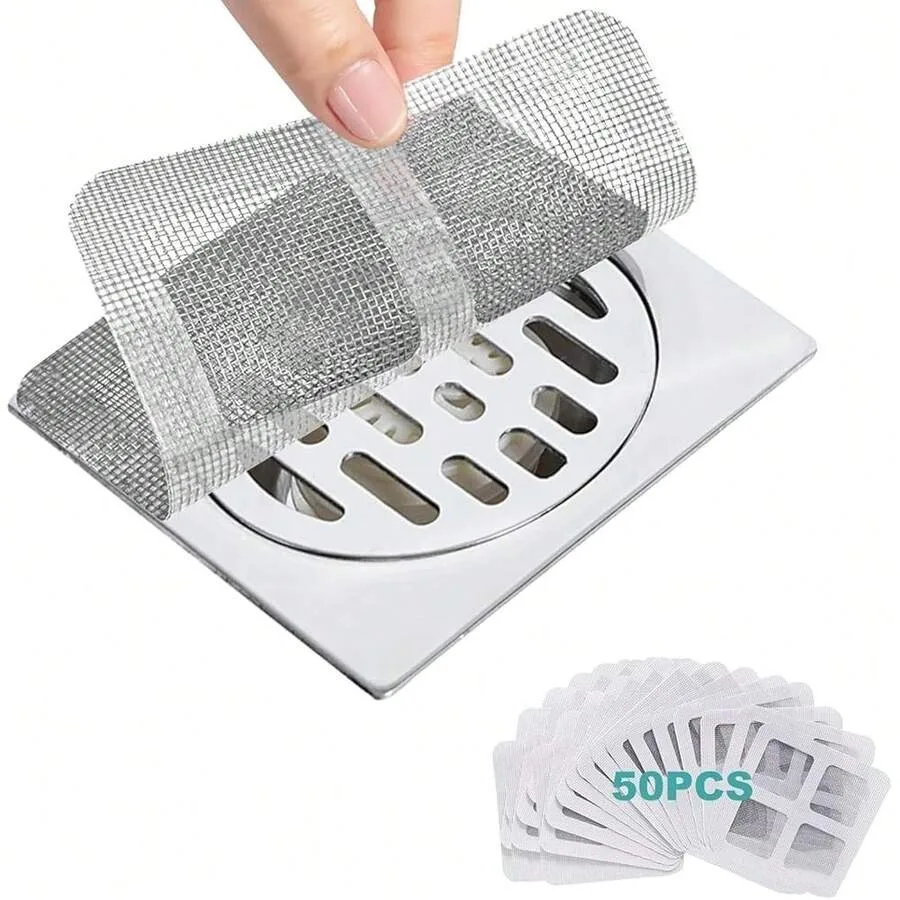 

50 Pack Premium Disposable Shower Drain Hair Catcher Stickers Waterproof Mesh Drain Cover For Shower, Bathtub, Bathroom, Kitche