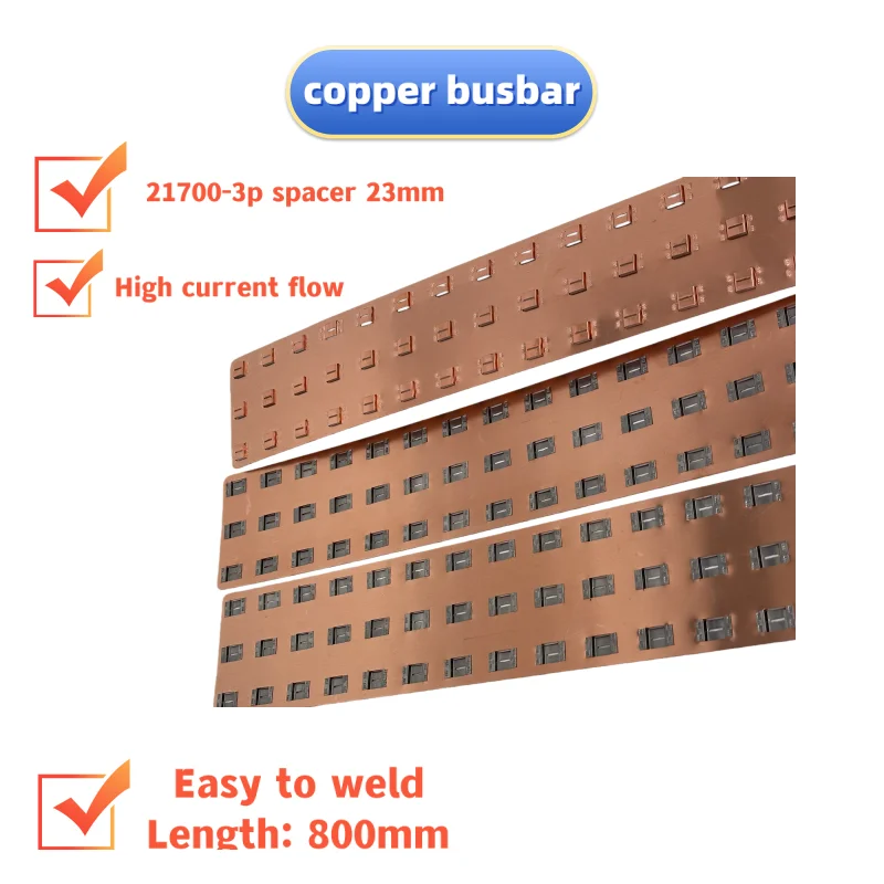 Pure Copper 21700-3P Busbar for Electric Scooter 0.3mm Thickness with 23mm Center Distance Bracket Arrangement Square Shape.
