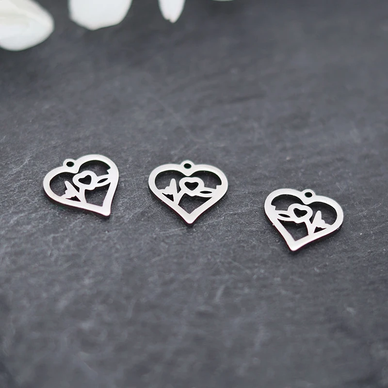 3pcs Love Heart Charm Heartbeat Connector Stainless Steel Fit Bracelet Charms Pendant Jewelry Handmade Diy Jewelry Make