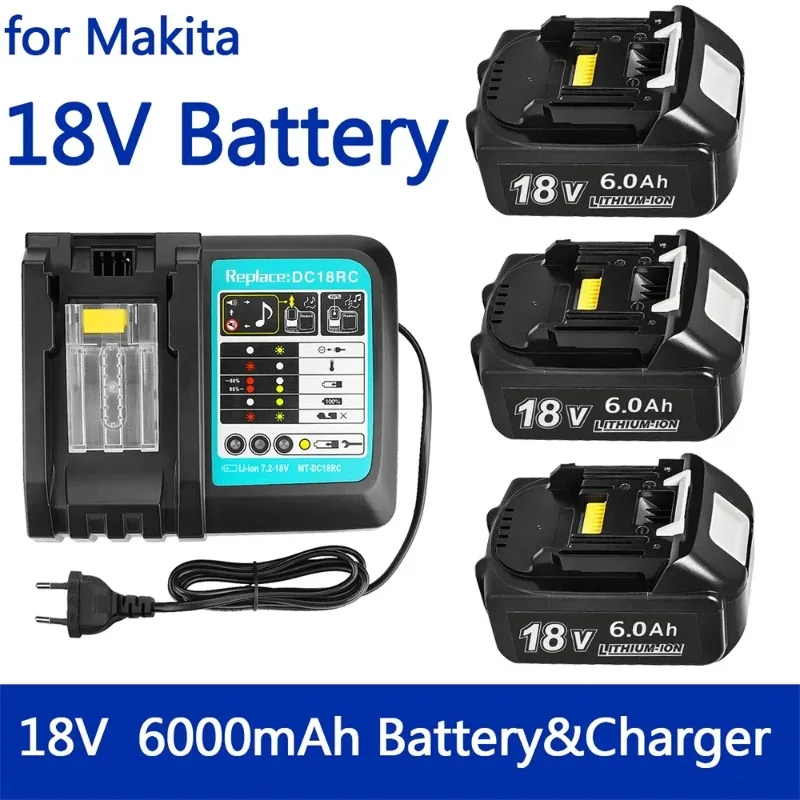 

For Makita 18V Battery 6.0Ah Rechargeable Battery with LED Li-ion Replacement LXT BL1860B BL1860 BL1850 3A Charger