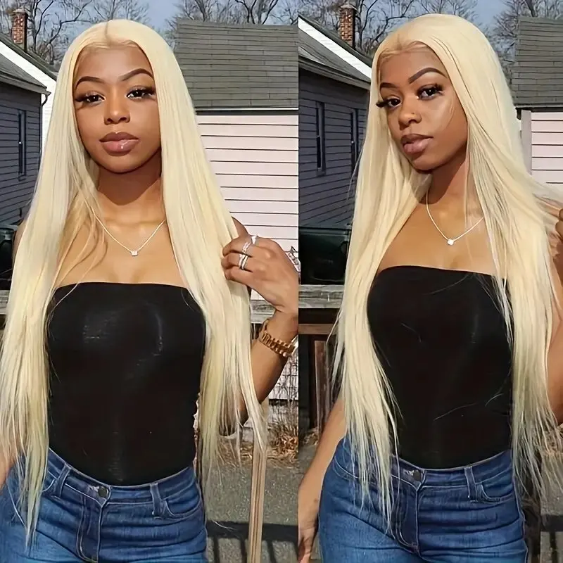 Blonde 13x6 HD Lace Frontal Wig Glueless Blonde 613 Human Hair Wig Straight  Bleached Brazilian 150 Density 18 36 inch