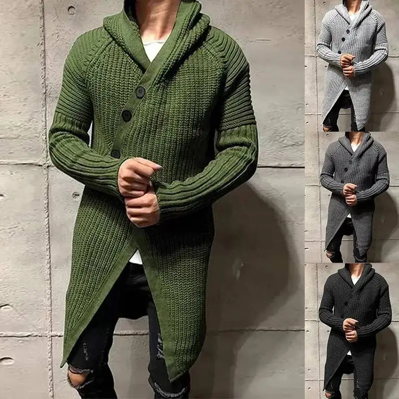 

Casual Men Knitted Cardigan Fashion Sweaters Male's Solid Long Sleeve Slim Outwear Autumn Winter Warm Hooded Coat Knitwear