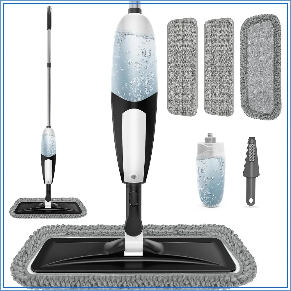360° Swivel Spray Mop for All Floors: Wet Dry Cleaning with 3 Reusable Pads & Refillable Bottle