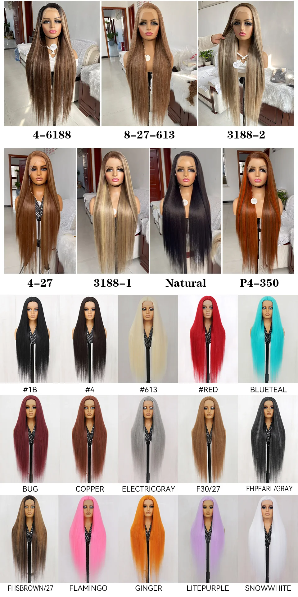 40-Zoll-Synthetik-Lace-Frontal-Perücken für Frauen, 13 x 6 Lace-Front-Perücken mit Hochtemperaturfaser, HD-Spitze, rosa blondes glattes Haar – Detail 1