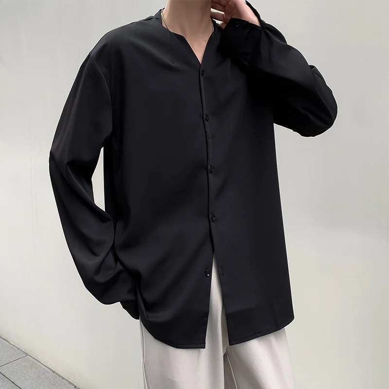 

Luxury Ice Silk Men's Shirt Korean Fashion Loose Drape Solid Button Up Shirt Men Long Leeve Spring Business Casual Blouse Z04