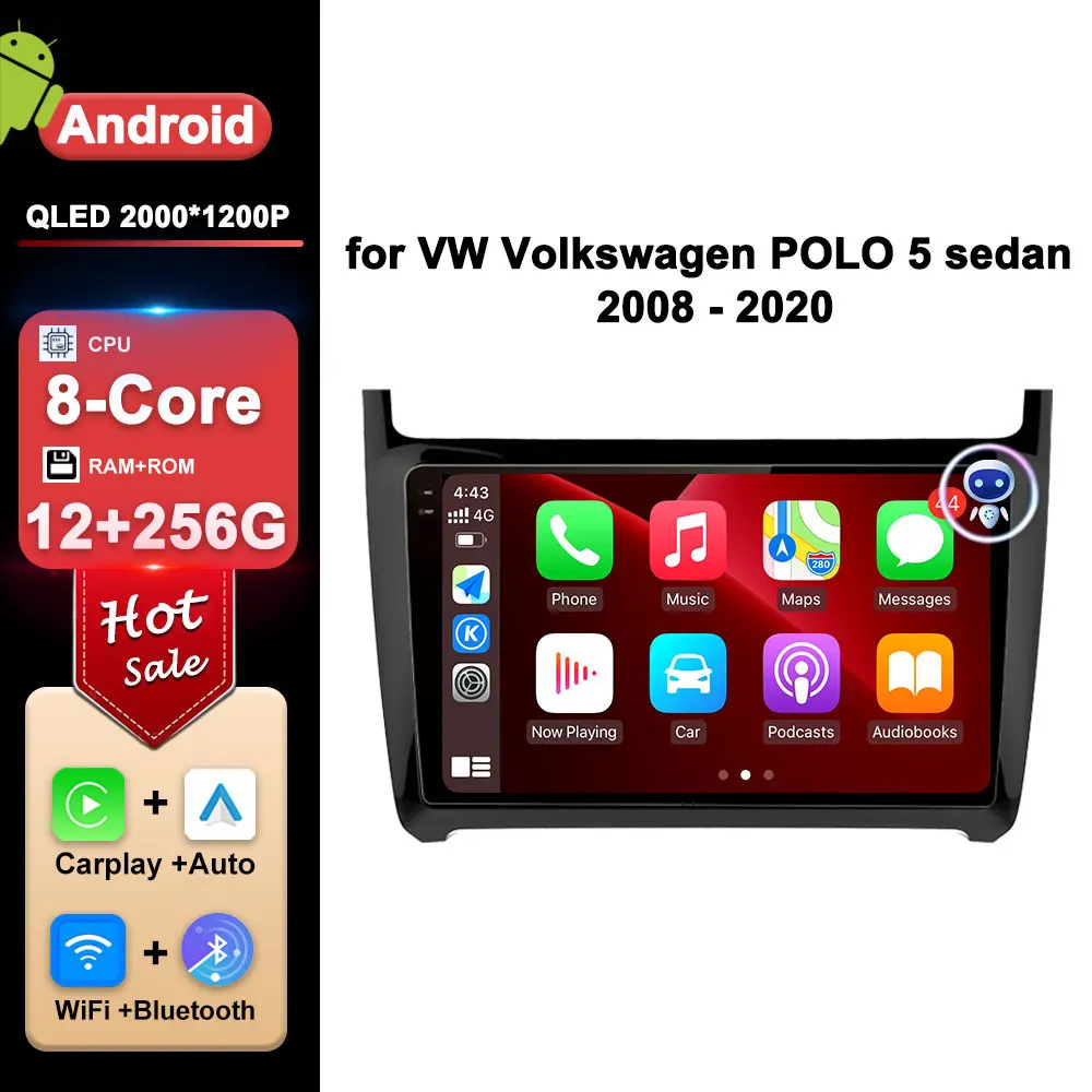 for VW Volkswagen POLO 5 sedan 2008 2009 - 2020 Android Car Radio Multimedia Video Player Stereo DSP WiFi+4G BT 2.5D IPS Screen