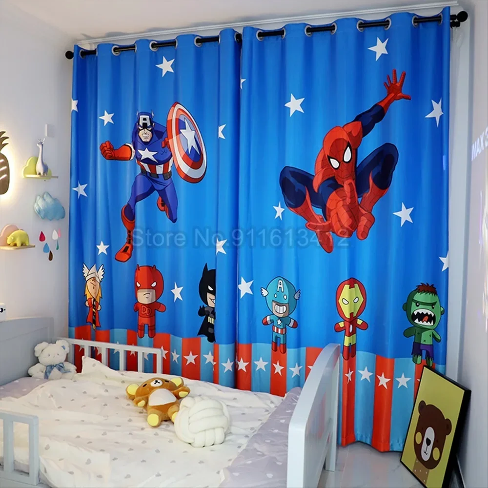 Heroic Figure Spiderman Blackout Curtains Cartoon Window Drapes for Children Kids Home Decor Bedroom Living Room Custom Curtain