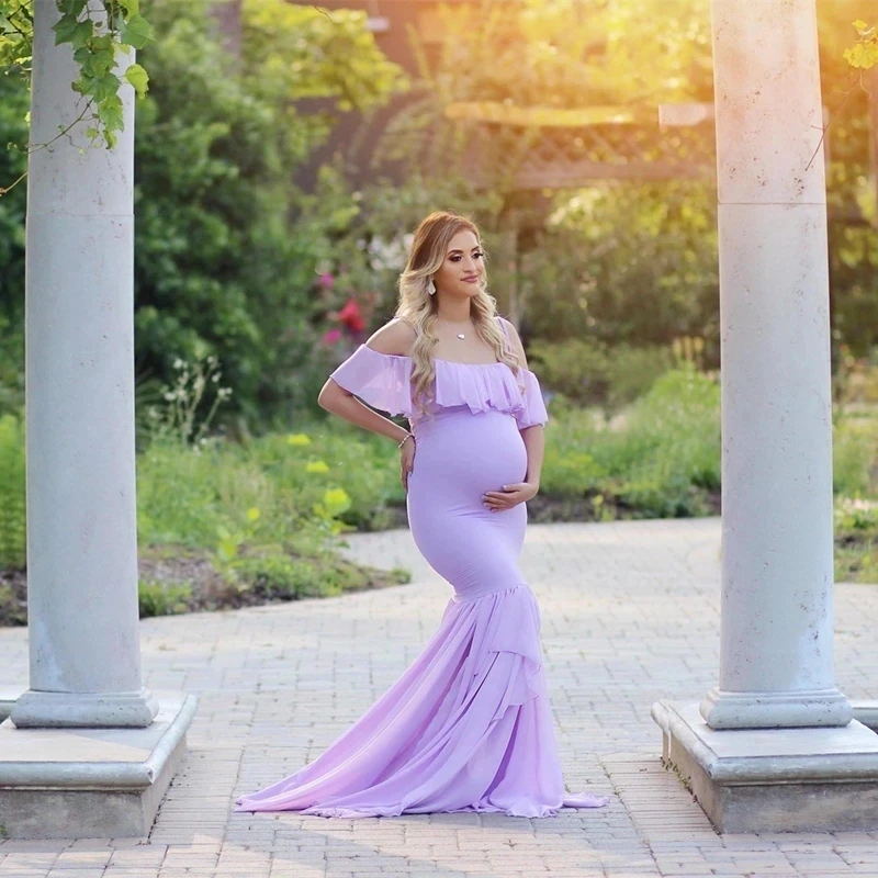 Vestidos de maternidad de sirena para sesión de fotos de mujeres embarazadas, accesorios de fotografía, vestido de maternidad Maxi sin hombros Sexy