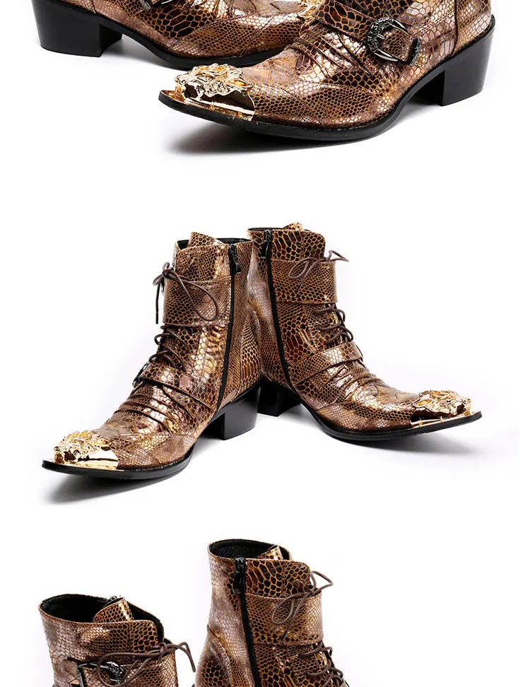 Herren Maßgefertigte Schlangenleder-Stiefel mit Nieten, Mittelhoch, Spitze Zehenkappe, Luxuriöser Singer-Modell-Stil, Bar-Party, Persönlichkeit, Herbstschuhe – Detail 25