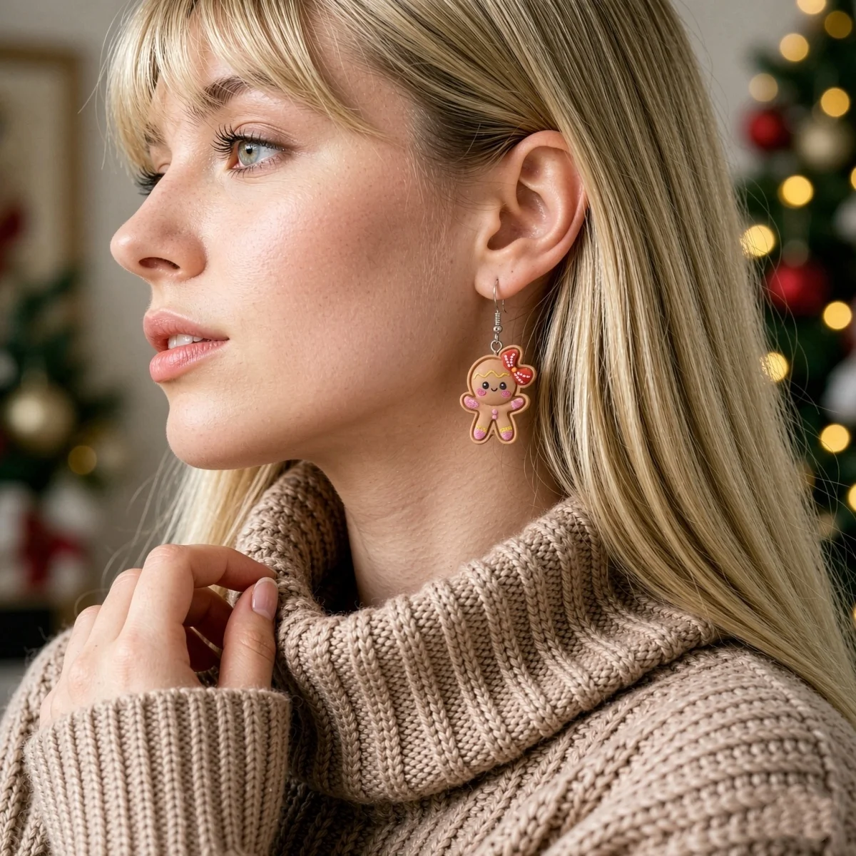 6 Paar/Set Weihnachts-Ohrringe aus Kunstharz mit Schleifen, Lebkuchenmann, Weihnachtsbaum, Schneemann, Pinguin, Weihnachtsmann für Damen, Weihnachtsschmuck – Detail 4