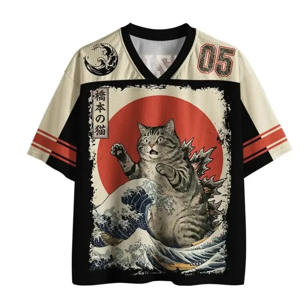 Japanese V-neck Casual Sports Shirt 3D Printed Moisture-wicking T-shirt Men and Women, Street-style Children's Top Kids Clothes