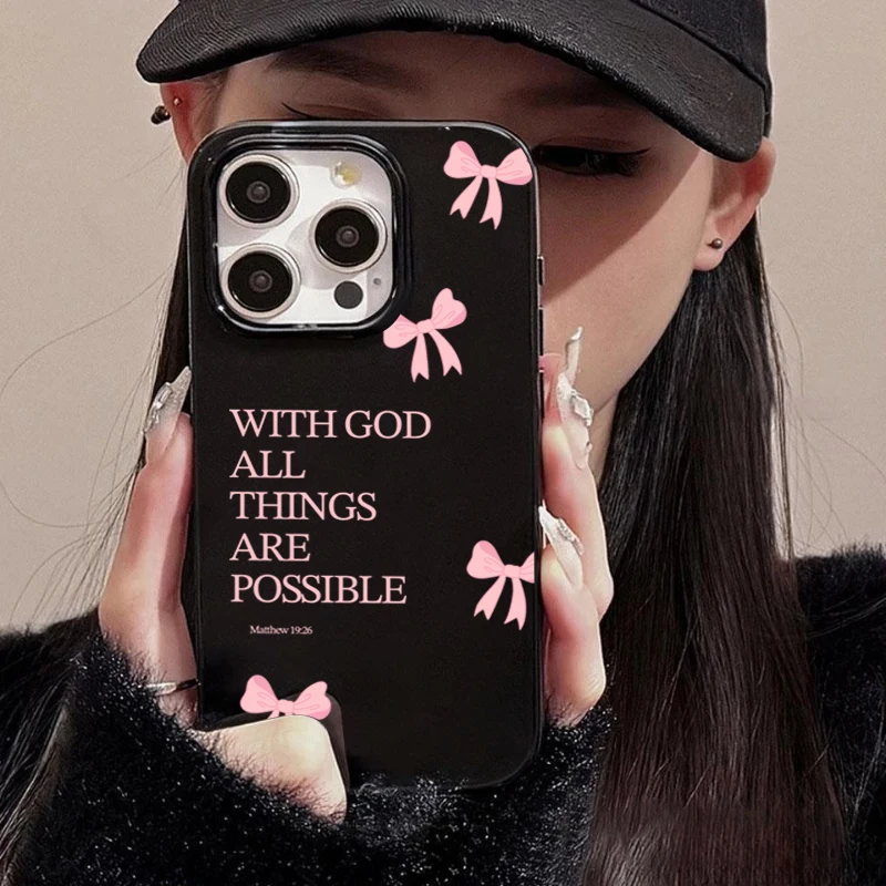 

Pink Letter Bow Pattern Phone Cases For iPhone 17 Air Case For iPhone 11 12 13 14 15 16 Pro Max Plus 16E Shockproof Soft Cover
