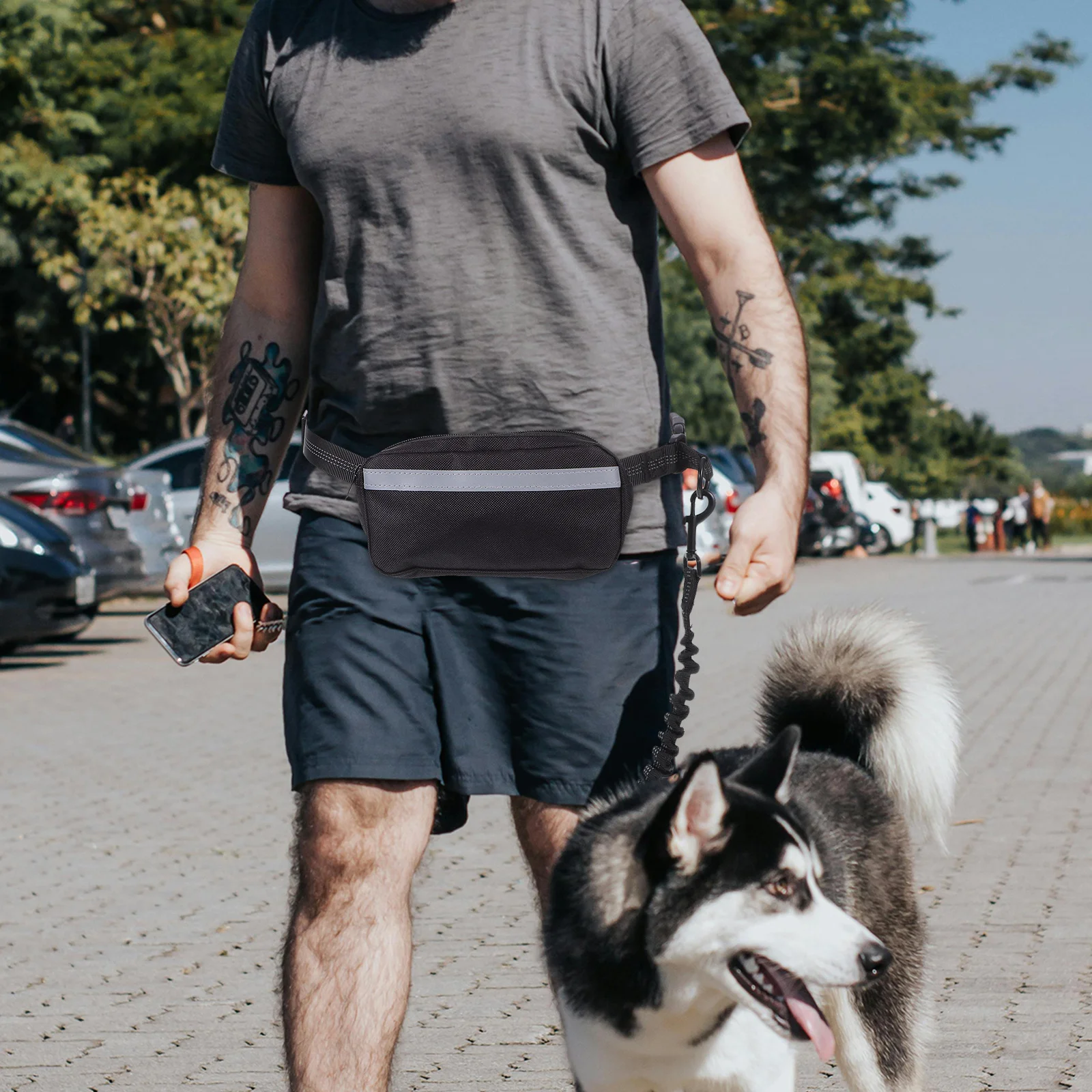 

1 Set Adjustable Pet Running Waist Pack Leash For Medium Large Dogs Reflective Bungee Dog Walking Harness Lightweight Storage