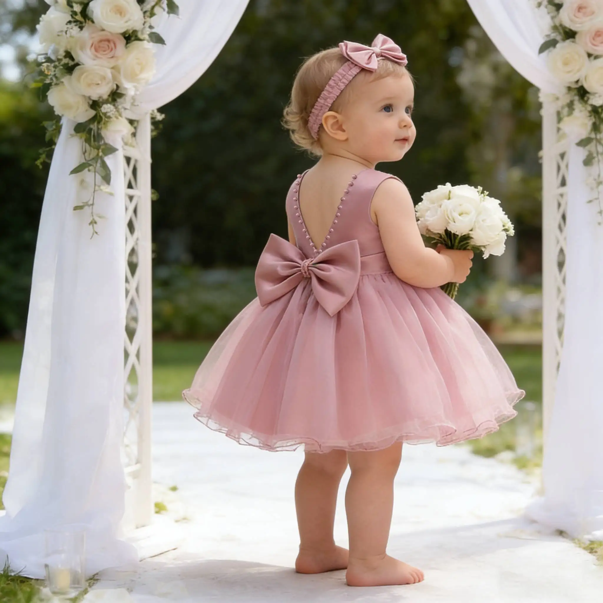 Frühlings-Festkleid für Baby-Mädchen 2026 – Luxuriöses Ballkleid, elegantes Freizeitkleid mit Blumenmuster, festliche Kleider, Brautjungfernkleid, Blumen-Babykleid