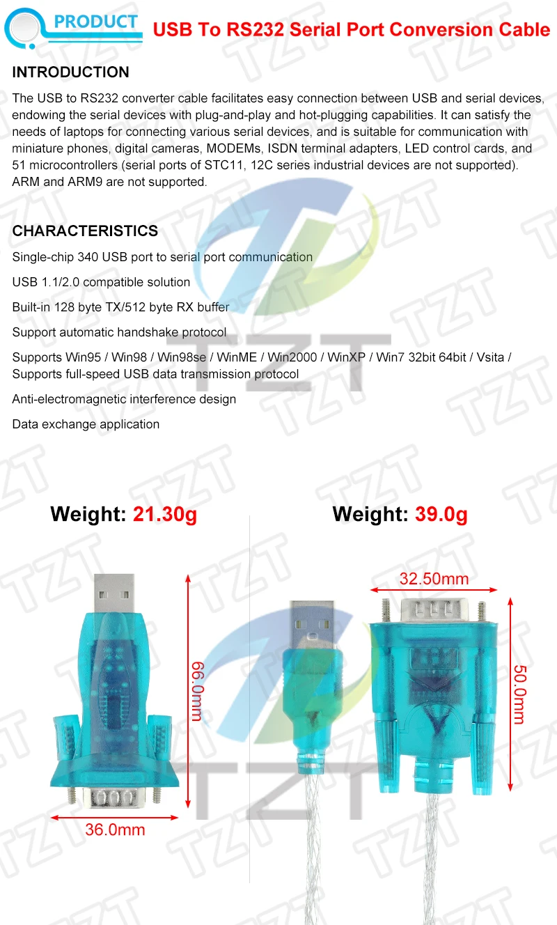 TZT 1/2/4PCS HL-340 Neuer USB-zu-RS232-COM-Port Serieller PDA FT232 9-Pin DB9 Adapter unterstützt WIN7 Kompatibel mit CH340 – Detail 1
