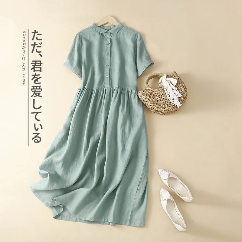 Falda larga con cuello de muñeca juvenil para mujer, irt Dr ort Sve, Material de lino, corte de etiqueta, sistema forestal