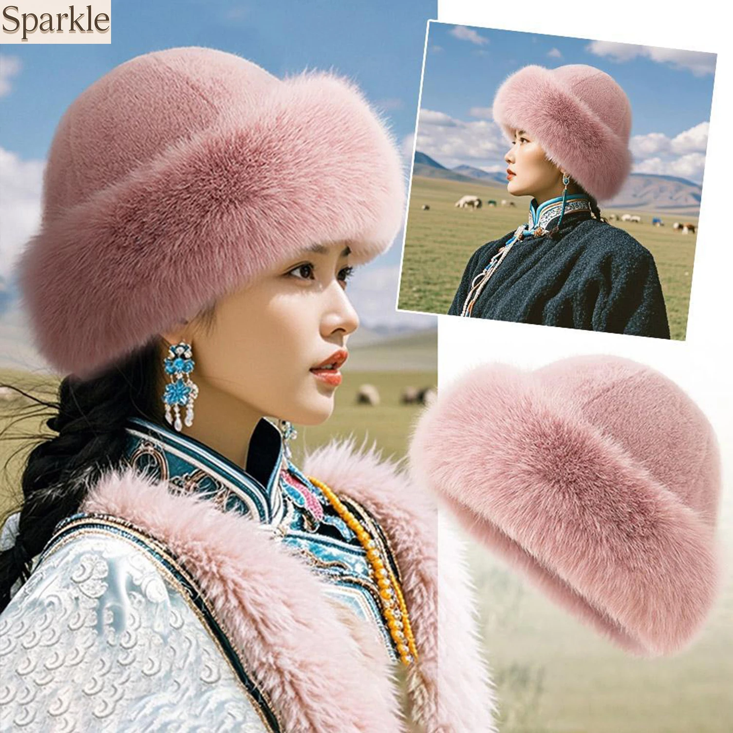 

Women's Fluffy Faux Fur Bucket Hat Luxury Plush Warm Fisherman Winter Cap Thickened for Cold Snowy Days Panama Style