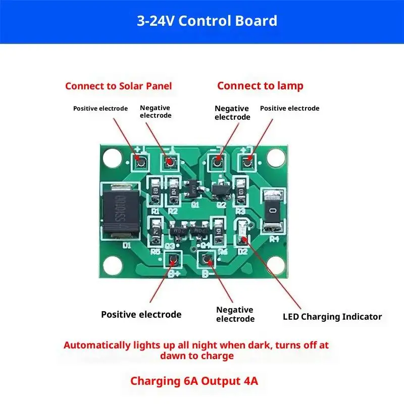 1Pc Garden Street Light 3-24V 4-10A Controller Module Automatic Solar Panel Battery Charger Board Night Lamp LED Control Switch.